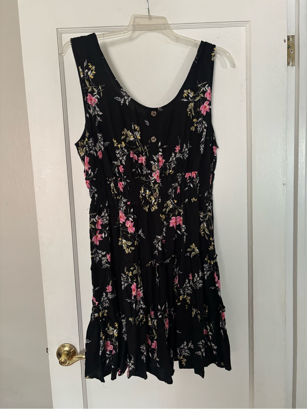 As U Wish Black Mini Dress with Pink & Yellow Floral Print